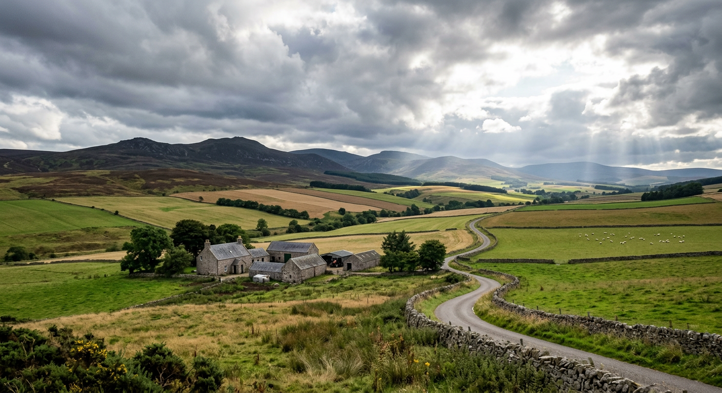 Rolling rural landscape in Aberdeenshire, Scotland